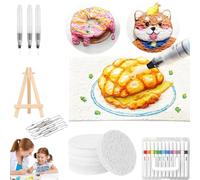 Genérico Magic Puffy Paint, Ultimate Magic Texture Painting Kit, 3D Drawing Canvas Sponge, Foam Texture Blank Painting Paper, DIY Bubble Drawing Pens Art Supplies, Foam Canvas Sponge (Circle)