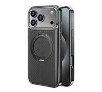 Genérico Magnetic Case For iPhone 17/17Air/17Pro/17Pro MAX, Light Luxury Plating Leather Case with Rotating Stand Camera Protection Cover(Black,17 ProMax)