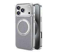 Genérico Magnetic Case For iPhone 17/17Air/17Pro/17Pro MAX, Light Luxury Plating Leather Case with Rotating Stand Camera Protection Cover(Gray,17 Air)