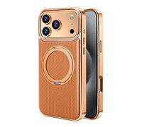 Genérico Magnetic Case For iPhone 17/17Air/17Pro/17Pro MAX, Light Luxury Plating Leather Case with Rotating Stand Camera Protection Cover(Orange,17 Air)