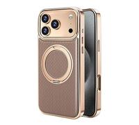 Genérico Magnetic Case For iPhone 17/17Air/17Pro/17Pro MAX, Light Luxury Plating Leather Case with Rotating Stand Camera Protection Cover(Brown,17 ProMax)