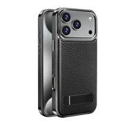 Genérico Magnetic Case For iPhone 17/17Air/17Pro/17Pro MAX, Slim Light Luxury Leather Case, with Metal Kickstand Camera Protection Cover(Black,17)