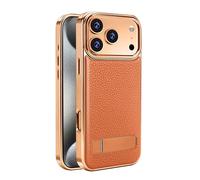 Genérico Magnetic Case For iPhone 17/17Air/17Pro/17Pro MAX, Slim Light Luxury Leather Case, with Metal Kickstand Camera Protection Cover(Orange,17)