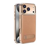 Genérico Magnetic Case For iPhone 17/17Air/17Pro/17Pro MAX, Slim Light Luxury Leather Case, with Metal Kickstand Camera Protection Cover(Brown,17 Air)