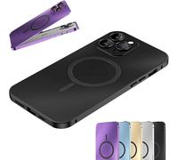 Genérico Magnetic Charging Aluminum Metal Bumper Matte Shell for iPhone, Anti-Collision Matte Snap-On Phone Case, for iPhone 16/15/14/13/12 Pro MAX (Black,14 Pro)