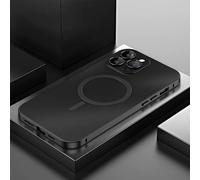 Genérico Magnetic Charging Aluminum Metal Bumper Matte Shell for iPhone, Fully Wrapped Mobile Phone Case Anti-Collision Matte Protective Case, for iPhone 16/15/14/13 (Black,For iPhone15Plus)