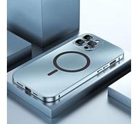 Genérico Magnetic Charging Aluminum Metal Bumper Matte Shell for iPhone, Fully Wrapped Mobile Phone Case Anti-Collision Matte Protective Case, for iPhone 16/15/14/13 (Blue,For iPhone13Promax)