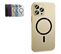 Genérico Magnetic Charging Aluminum Metal Bumper Matte Shell for iPhone, Magnetic Charging Aluminium Metal Bumper Matte Case for iPhone 16/15/14/13/12 Pro MAX (Gold,For iPhone 13Promax)