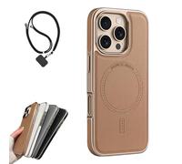 Genérico Magnetic Charging Leather Case for iPhone,Genuine Leather Phone Case,Compatible with MagSafe Wireless Charging,Ultra Thin Case for iPhone 16/15/14/13 Pro MAX (For iPhone 13ProMaX,Gold)