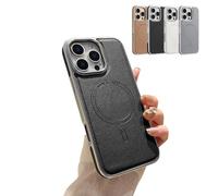 Genérico Magnetic Charging Leather Case for iPhone, Luxurious Business Genuine Leather Phone Case, Support Wireless Charging Magnetic Cover for iPhone 16/15/14/13 Promax (for iPhone 15ProMax,Black)