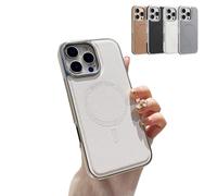 Genérico Magnetic Charging Leather Case for iPhone, Luxurious Business Genuine Leather Phone Case, Support Wireless Charging Magnetic Cover for iPhone 16/15/14/13 Promax (for iPhone 14,White)