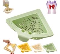 Genérico Magnetic Drainage & Filter Basket, Punch-Free Triangular Sink Strainer with Twist-Open Bottom, Kitchen Punch-Free Triangular Sink Hanging Strainer, Corner Kitchen Organizer (Green)