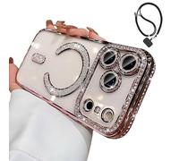 Genérico Magnetic Glitter Case for iPhone 17 Pro MAX,Clear Bling Rhinestone Sparkly Phone Case with MagSafe Camera Lens Protector, Shockproof TPU Bumper Cover for Women Girls (For iPhone 17 Pro,Pink)