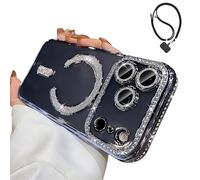 Genérico Magnetic Glitter Case for iPhone 17 Pro MAX,Clear Bling Rhinestone Sparkly Phone Case with MagSafe Camera Lens Protector, Shockproof TPU Bumper Cover for Women Girls (For iPhone 17,Blue)