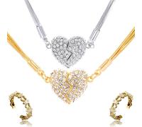 Genérico Magnetic Love Patchwork Necklace, Double-Sided Wearing Diamond-Set Love Pendant, Creative Magnet Couples Necklace, Elegant Three-Layer Heart Chain for Women (2PCS-A)