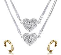 Genérico Magnetic Love Patchwork Necklace, Double-Sided Wearing Diamond-Set Love Pendant, Creative Magnet Couples Necklace, Elegant Three-Layer Heart Chain for Women (2PCS-B)
