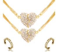 Genérico Magnetic Love Patchwork Necklace, Double-Sided Wearing Diamond-Set Love Pendant, Creative Magnet Couples Necklace, Elegant Three-Layer Heart Chain for Women (2PCS-C)