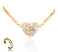 Genérico Magnetic Love Patchwork Necklace, Double-Sided Wearing Diamond-Set Love Pendant, Creative Magnet Couples Necklace, Elegant Three-Layer Heart Chain for Women (Gold)