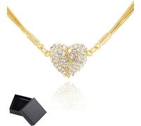 Genérico Magnetic Love Patchwork Necklace with Double-Sided Wearing Diamond-Set Love Pendant & Gorgeous Three-Layer Heart Chain for Women (Golden)