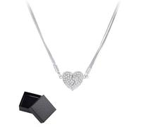 Genérico Magnetic Love Patchwork Necklace with Double-Sided Wearing Diamond-Set Love Pendant & Gorgeous Three-Layer Heart Chain for Women (Silver)
