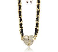 Genérico Magnetic Pearl Heart Necklace, Sparkling Rhinestone Heart Patchwork Pendant Jewelry Fashion Gift for Women (B)