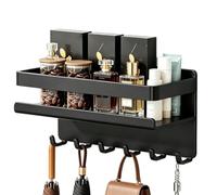 Genérico Magnetic Shelf | Wall Mount Magnetic No Drill Shelf with 6 Hooks | Kitchen Counter Organizer | For Seasoning Condiment Pantry Garage Laundry Dorm Home Office Cruise Door Cabinet
