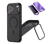 Genérico Magnetic Translucent Phone Case for 17/17Pro/17 ProMax/17Air with Hidden Lens Stand, Free Matching Anti-Peep Tempered Film Set (17 Air,Black)