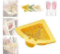 Genérico Magnetic Triangular Sink Corner Rack,Magnetic Sink Strainer & Drain Basket,Twist-Open Knob Design Bottom Pop Automatically,For Kitchen Food Waste Catcher & Kitchen Sponge Holder (White)