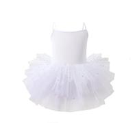 Genérico Maillot de Ballet para Niña Vestido Tutú con Tirantes Finosy Estrellas Doradas Leotardo Elástico para Clases de Danza y Recitales 3-10 Años (White, 7-8 Years)