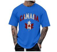 Genérico Male Spring and Summer National Day Celebration Casual Distressed Partial Print Shirt Round Neck Short Sleeve Top (Blue, S)