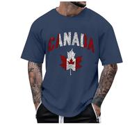Genérico Male Spring and Summer National Day Celebration Casual Distressed Partial Print Shirt Round Neck Short Sleeve Top (Navy, XS)