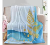 Genérico Manta con Estampado Abstracto Planta Hoja Ola, Manta Azul Claro de Franela para Sofá Cama Extra Cálido Sobrecama 130 x 150 cm - Caliente Transpirable para Otoño e Invierno