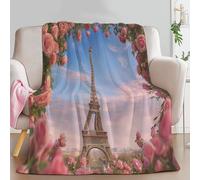 Genérico Manta con Estampado Dibujo Animado Floral Moderno Eiffel Torre, Manta Azul de Franela para Sofá Cama Extra Cálido Sobrecama 180 x 200 cm - Caliente Transpirable para Otoño e Invierno