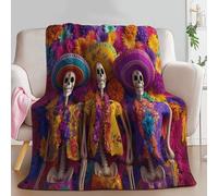 Genérico Manta con Estampado Fantasía Calavera Vibrante Floral, Manta Rosa-Morado de Franela para Sofá Cama Extra Cálido Sobrecama 100 x 130 cm - Caliente Transpirable para Otoño e Invierno
