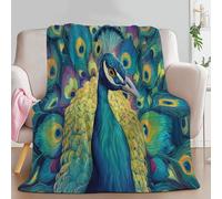 Genérico Manta con Estampado Lindo Soñador Animal Pavo Real, Manta Turquesa de Franela para Sofá Cama Extra Cálido Sobrecama 180 x 200 cm - Caliente Transpirable para Otoño e Invierno