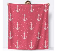 Genérico Manta con Estampado Minimalista Náutico Lunares Ancla, Manta Rosa de Franela para Sofá Cama Extra Cálido Sobrecama 150 x 200 cm - Caliente Transpirable para Otoño e Invierno