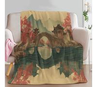 Genérico Manta con Estampado Tradicional Chino Planta Arquitectura, Manta Marrón Claro de Franela para Sofá Cama Extra Cálido Sobrecama 220 x 240 cm - Caliente Transpirable para Otoño e Invierno
