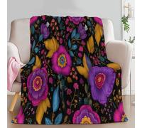 Genérico Manta con Estampado Tradicional Mexicano Flor Hoja, Manta Morado de Franela para Sofá Cama Extra Cálido Sobrecama 180 x 200 cm - Caliente Transpirable para Otoño e Invierno