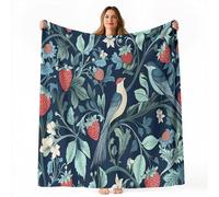 Genérico Manta de Forro Polar con Estampado de Pájaro Fresa 70x100 cm, Suave y cálida Estilo Estilo William Morris Manta, Ligera y Transpirable Ideal para sofá o salón