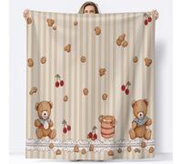 Genérico Manta de Franela Fondo Rayas Dibujos Animados Osito Peluche Cereza Mantas Sherpa 130 x 150 cm Suave Cálida Microfibra Mantas, Beige Sofá Manta De Lana, para Camping Dormitorio Sala Estar