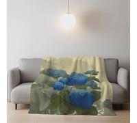 Genérico Manta de Franela Manta de Cama de Doble Cara y Extra Gruesa Frazada de Sofá Ligera y Suave al Tacto Invierno Mullida y Térmica 230 x 230 cm Azul Verde Artístico Plantas Hortensia