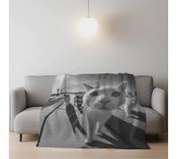 Genérico Manta de Franela Manta de Cama de Doble Cara y Extra Gruesa Frazada de Sofá Ligera y Suave al Tacto Invierno Mullida y Térmica 150 x 200 cm Gris Curioso Personalidad Animales Gato