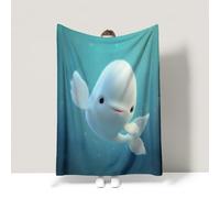 Genérico Manta de Franela Manta de Cama de Doble Cara y Extra Gruesa Frazada de Sofá Ligera y Suave al Tacto Invierno Mullida y Térmica 150 x 200 cm Azul Tierno Animal Pez