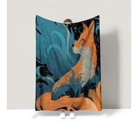 Genérico Manta de Franela Manta de Cama de Doble Cara y Extra Gruesa Frazada de Sofá Ligera y Suave al Tacto Invierno Mullida y Térmica 150 x 200 cm Azul Fantástico Animal Zorro