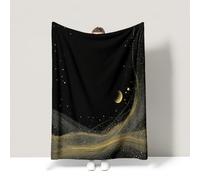 Genérico Manta de Franela Manta de Cama de Doble Cara y Extra Gruesa Frazada de Sofá Ligera y Suave al Tacto Invierno Mullida y Térmica 230 x 270 cm Dorado Minimalista Paisaje Luna