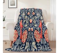 Genérico Manta de Franela para Otoño e Invierno, Gris Azulado Manta Térmica y Suave con William Morris Vintage Flores - Cómoda y Transpirable Frazada para Decoración Cama Cámping Sofá 127 x 152 cm