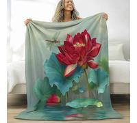 Genérico Manta de Franela Pintura Al Óleo Loto Rojo Nenúfar Mantas Sherpa 150 x 200 cm Suave Cálida Microfibra Mantas, Verde Sofá Manta De Lana Camping Dormitorio Sala Estar Decoración del Hogar