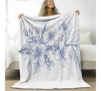 Genérico Manta de Franela Ramas Florales Dibujadas A Mano Mantas Sherpa 180 x 200 cm Suave Cálida Microfibra Mantas, Blanco Sofá Manta De Lana Camping Dormitorio Sala Estar Decoración del Hogar