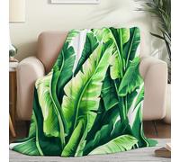 Genérico Manta de Franela Verde - Suave y Esponjoso Manta de Lana con Estampado de Naturaleza Plantas Tropicales Plátano Hojas, Cálida y Acogedora Frazada para Adolescentes Adultos 220 x 240 cm
