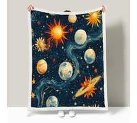 Genérico Manta de Franela y Borreguillo para Cama Sofá, Planeta Manta Polar Microfiber, Espacio Universo Sol Mantas Reversible, Suave Cómoda, Cálida Esponjosa, para Toda Estación 180 x 200 cm